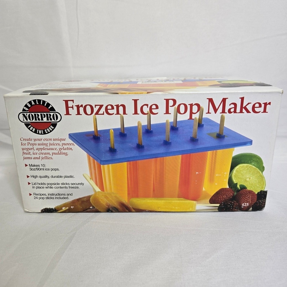 Norpro Frozen Ice Pop Maker, Recipes Instructions 24 Pop Sticks, Item 423, New‎